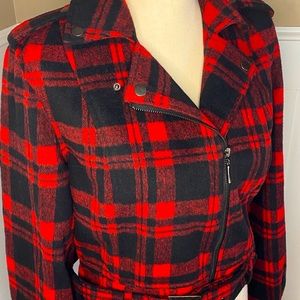 Forever 21 red plaid moto jacket  Buffalo plaid